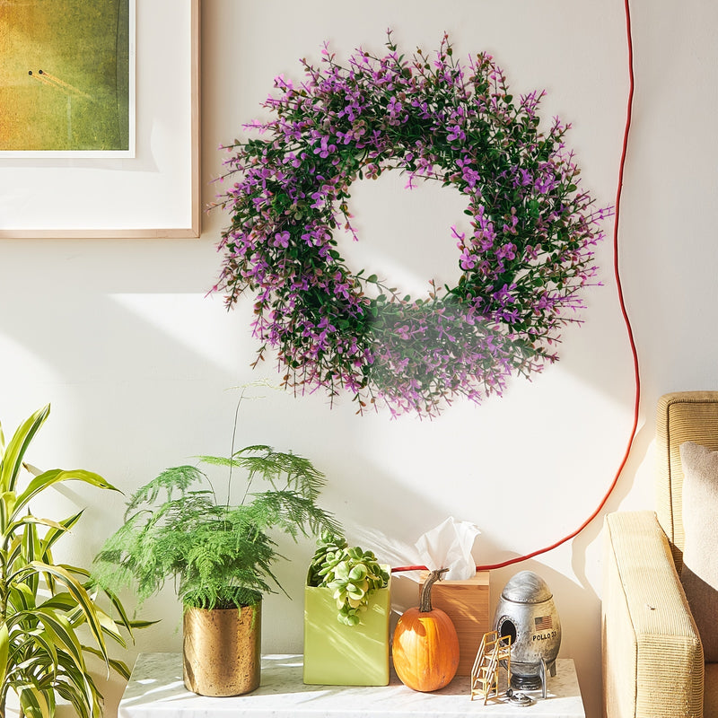 1pc 15.7in Purple Eucalyptus Wreath Home Door Knocker Decoration, Home Door Decoration