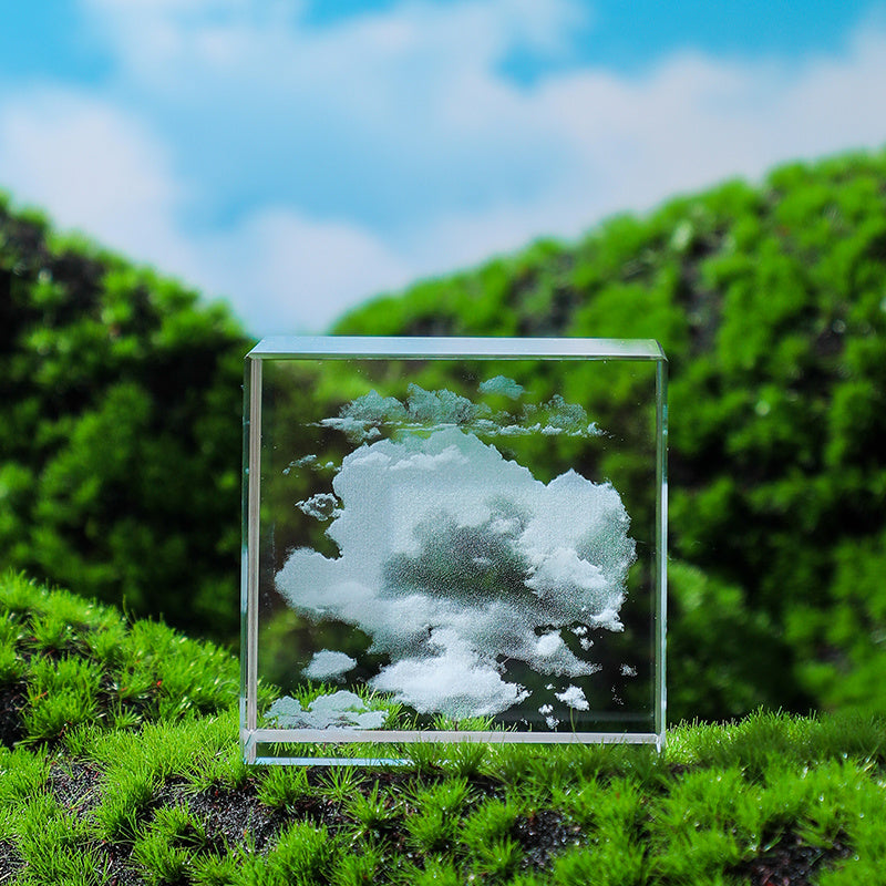 Moon, Cloud, 3D Cube Engraved Crystal Craft Ornaments, Desktop Bedroom Decorations, Creative Birthday Gifts