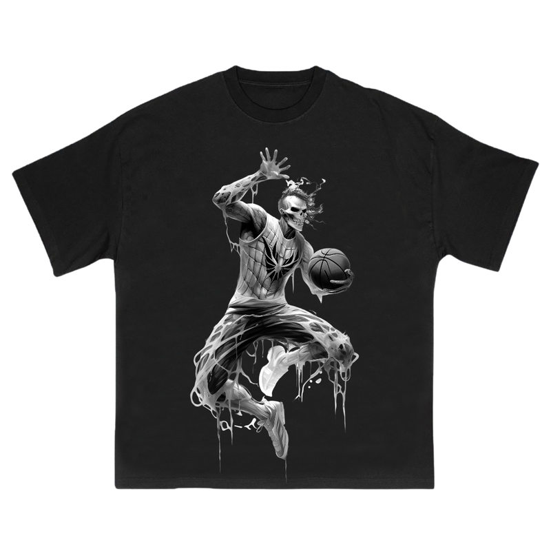 Dark Skull Basketball Black and White Style T-shirt