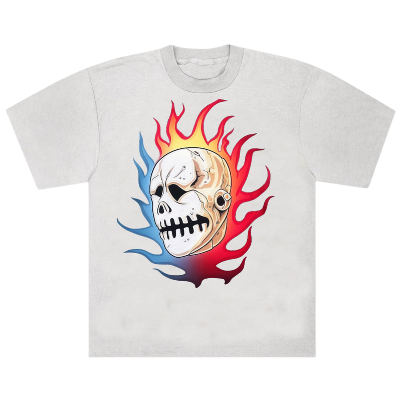Flaming skull cartoon theme T-shirt