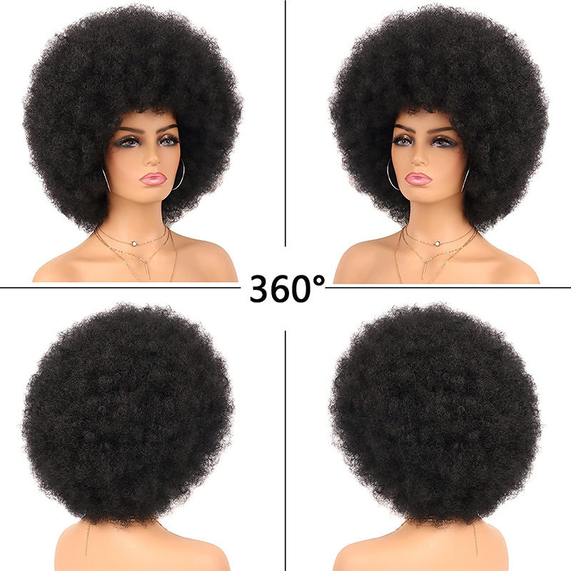 Afro female curly hair fluffy natural imitation soft real hair wig head cover small curly caterpillar wig head cover