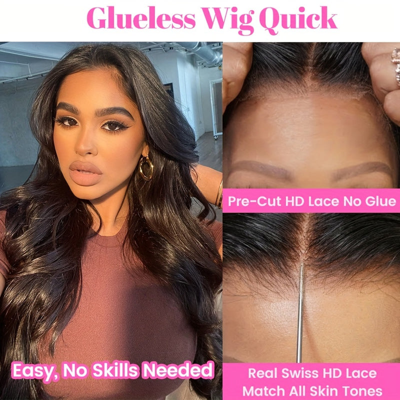 Body Wave Wig Glueless Wear And Go Wigs For Beginners Body Wave 4*4 HD Lace Closure Wigs Human Hair Glueless Ready To Wear Wigs New Upgraded No Glue Pre Cut Wig 180% Density Wigs For Women
