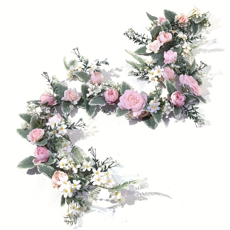 1pc Artificial Rose Flower Garland, Greenery Garland For Wedding Centerpieces Ceremony Arch Arbor Reception Table Decorations Wedding Decor (Baby Pink Roses)