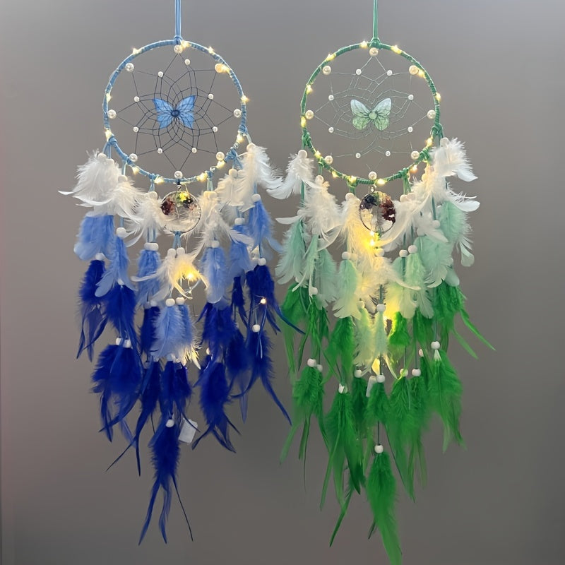 1pc, Fairy Butterfly Dream Catcher Gradient Color Crystal Stone Life Tree Feather Wind Chime Ornament Home Shop Decoration Pendant Finished Product Without Light Valentine's Day Gifts Birthday Gifts
