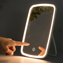 Makeup Mirror With LED Lighted, Touch Screen USB Rechargeable Portable Vanity Mirror, 3 Color Lighting Modes, Adjustable Rotation, Best Gift For Women