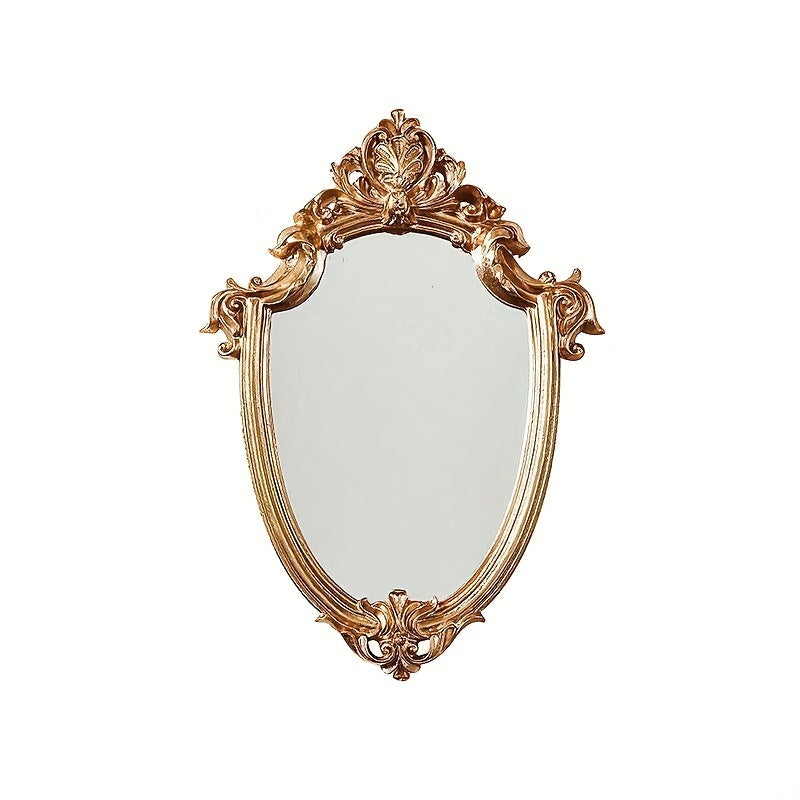 Antique Mirror For Wall Decor, Vintage Shield Shape Decorative Cosmetic Mirror With Frame, Elegant European Wall Hanging Dressing Mirror Decor For Bathroom Bedroom
