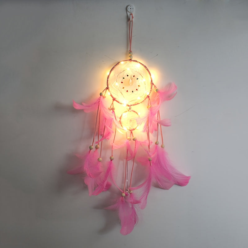1pc Creative Dream Catcher With LED Lights, Night Light Dream Catcher, Wall Hanging Ornament