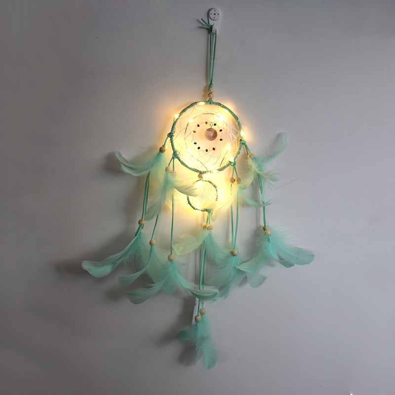 1pc Creative Dream Catcher With LED Lights, Night Light Dream Catcher, Wall Hanging Ornament