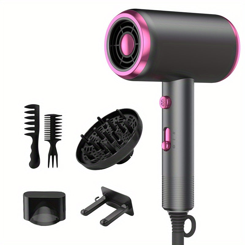 Professional Hair Dryer 1800W Powerful Ionic Hairdryer With Diffuser Blow Dryer With 2 Speeds, 3 Heating And Cool Button For Women Man Home Travel Salon Curly And Straight Hair