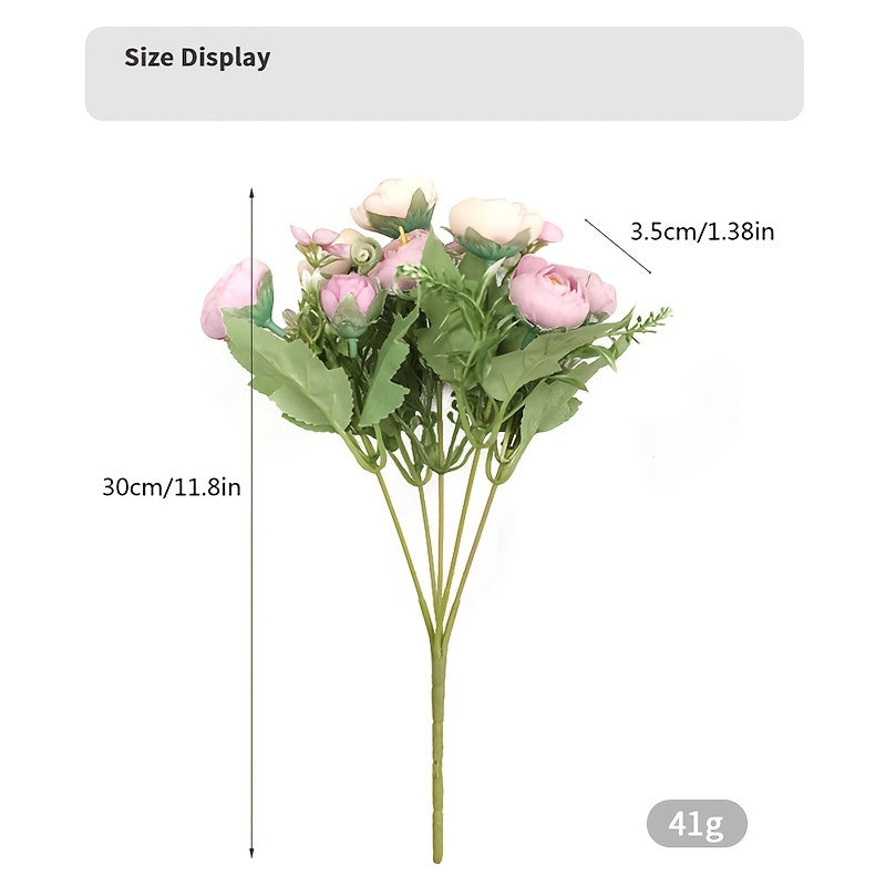1pc Artificial Flower, 10 Heads Artificial Roses With Stem, Wedding Decoration Bridal Fake Flower Bouquet Artificial Plants Home Decor Valentine's Day Gifts Birthday Gifts