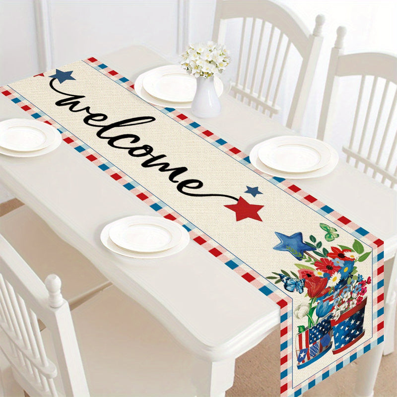 1pc, 4th Of July Table Runners(72"x12"), Encryption Linen Home Decoration, Independence Day Atmosphere Waterproof Table Runner, Patriotic Decoration, Party Bunner, Party Supplies, Party Decor, Wedding Banner, Wedding Decor, Home Decor