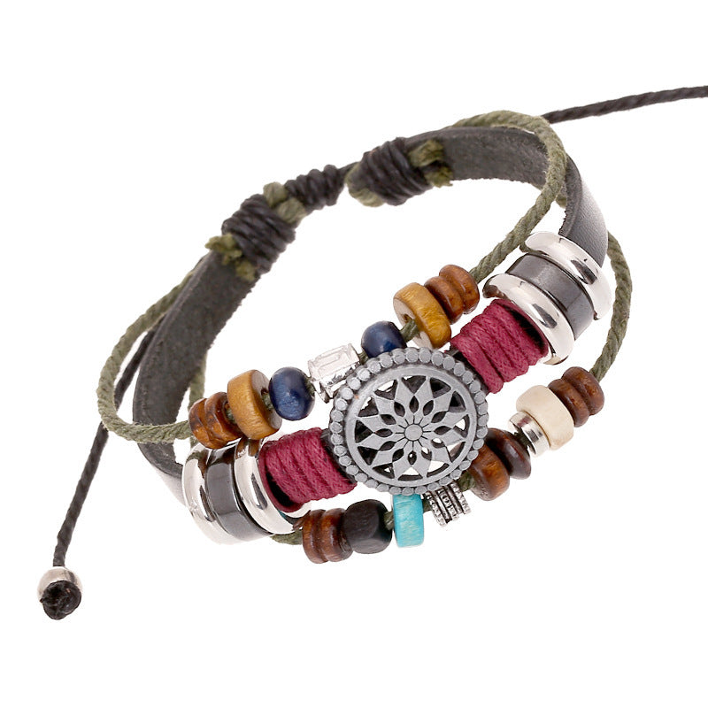 Bohemian charm bracelet set gift leather beaded hemp rope wrapped jewelry