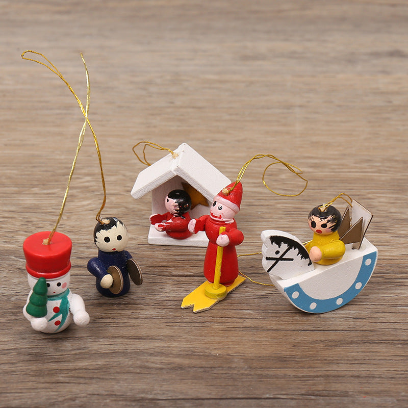 Wooden Christmas decorations, small pendants, puppet person pendants