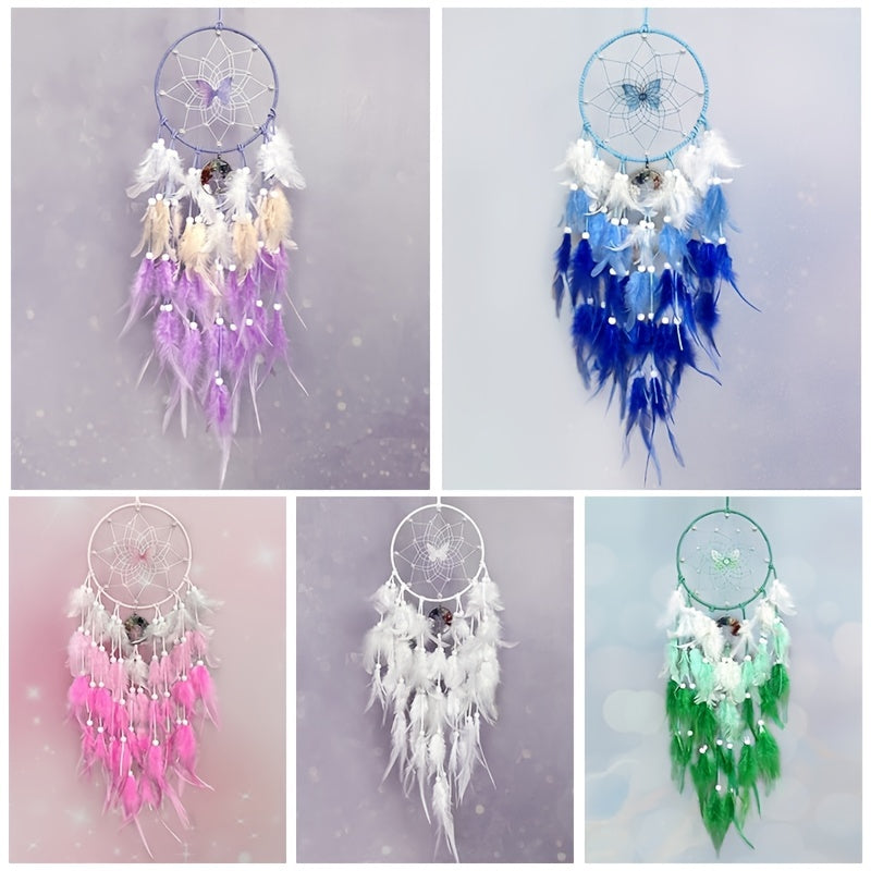 1pc, Fairy Butterfly Dream Catcher Gradient Color Crystal Stone Life Tree Feather Wind Chime Ornament Home Shop Decoration Pendant Finished Product Without Light Valentine's Day Gifts Birthday Gifts