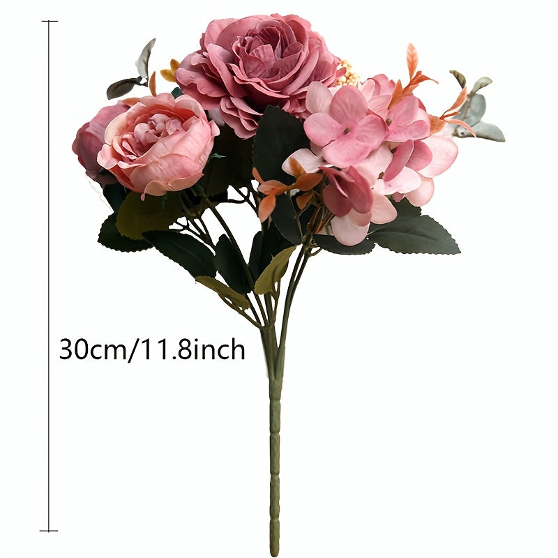 1 Bouquet, Simulated Flower Rose, Hibiscus Rose Fake Flower, Flower Bouquet Ornament For Living Room Table Decor, 11.8inch Valentine's Day Gifts Birthday Gifts
