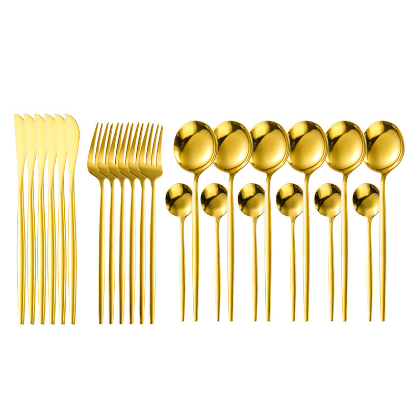 24pcs Golden Dinnerware Set Stainless Steel Tableware Set Knife Fork Spoon Luxury Cutlery Set Kitchen Flatware Dishwasher