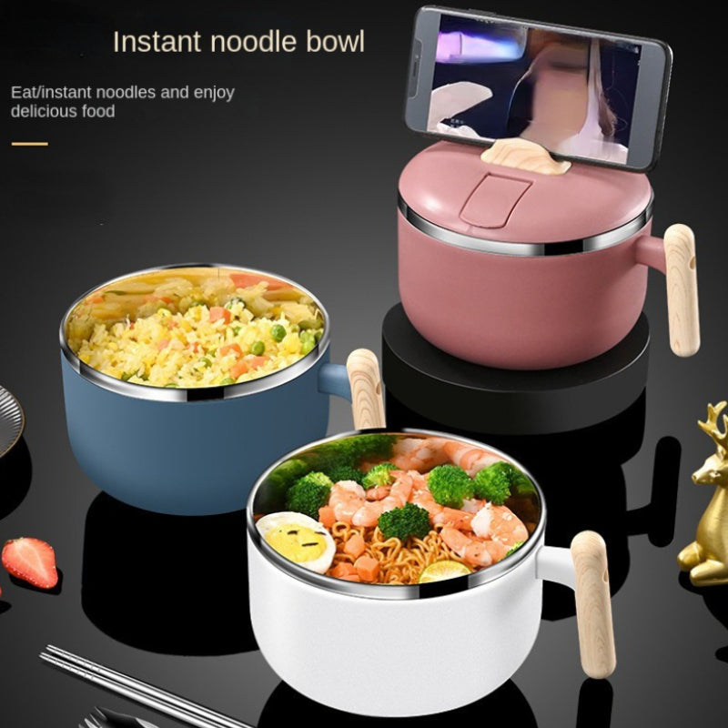 1pc 304 Stainless Steel Instant Noodle Bowl, Large Capacity Instant Noodle Bowl With Lid, Dual-purpose Anti-scalding Portable Tableware, Student Lunch Box