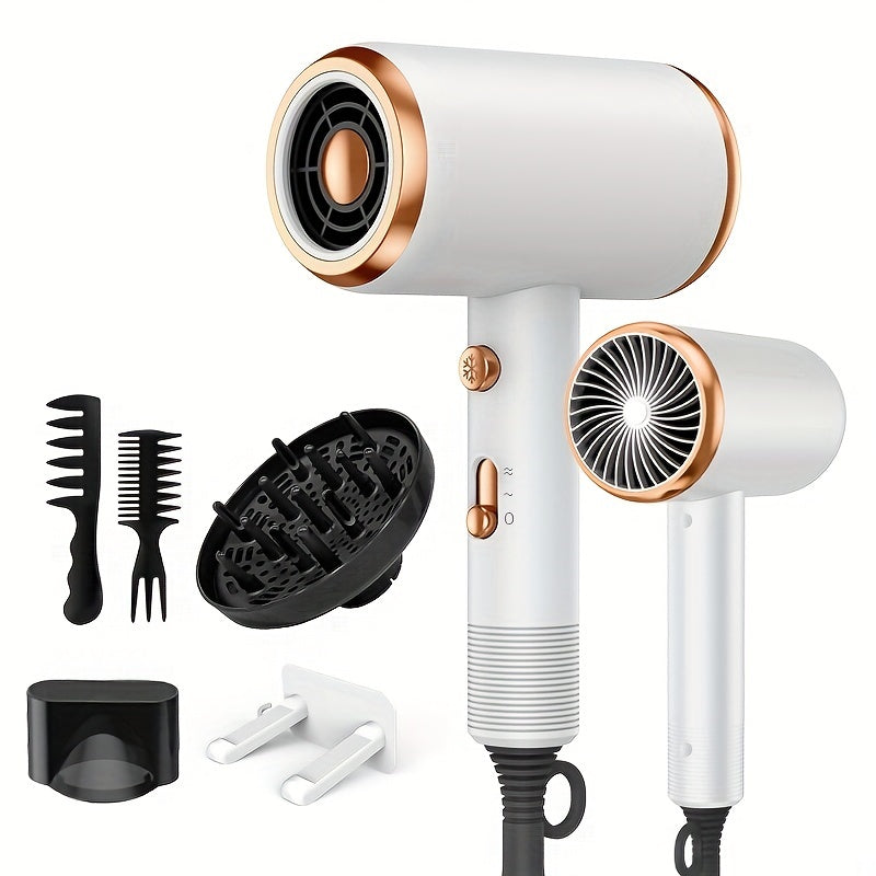 Professional Hair Dryer 1800W Powerful Ionic Hairdryer With Diffuser Blow Dryer With 2 Speeds, 3 Heating And Cool Button For Women Man Home Travel Salon Curly And Straight Hair