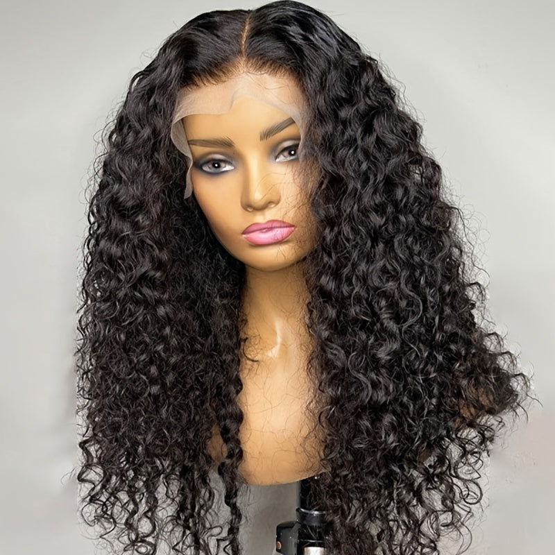 180%  Curly T Part Lace Front Human Hair Wigs Pre Plucked Brazilian Human Hair Middle Part Curly Wig For Women