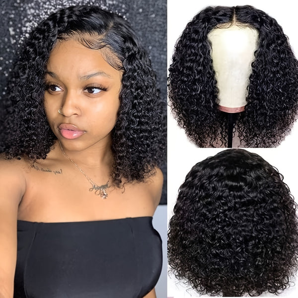 Short Curly Bob Wigs Human Hair 4x4 Lace Closure Wigs 150% Density Kinky Curly Wig Human Hair Pre Plucked With Baby Hair Natural Color