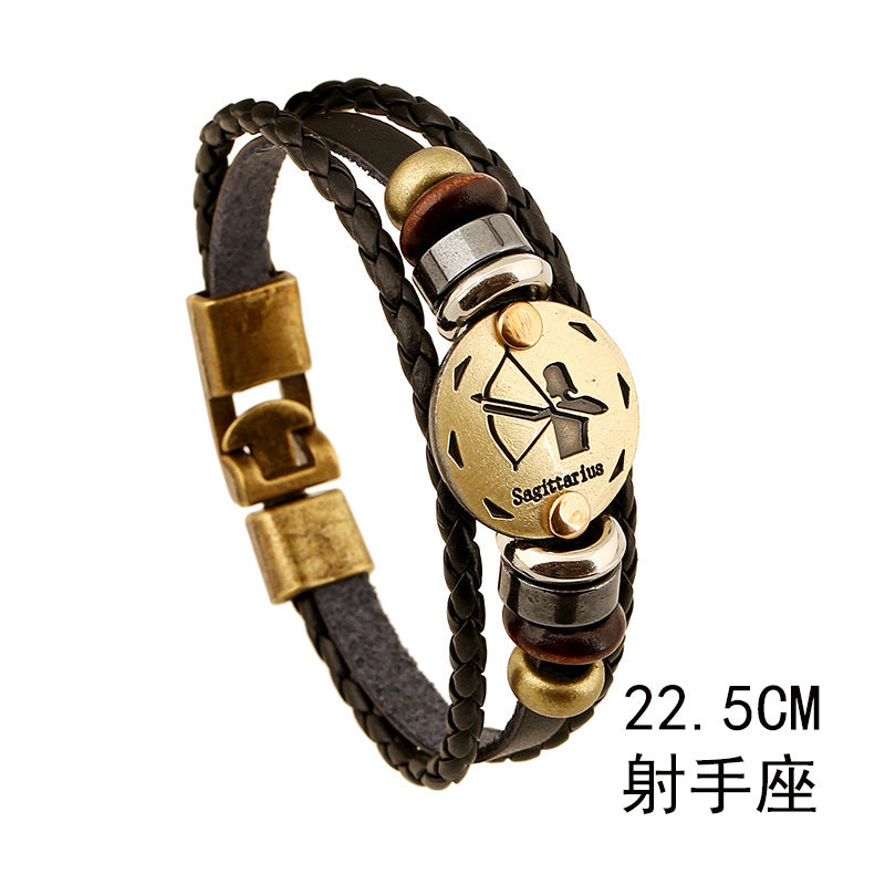 Twelve Constellations Cowhide Bracelet Simple Multi layer Vintage Woven Couple Leather Bracelet Bracelet