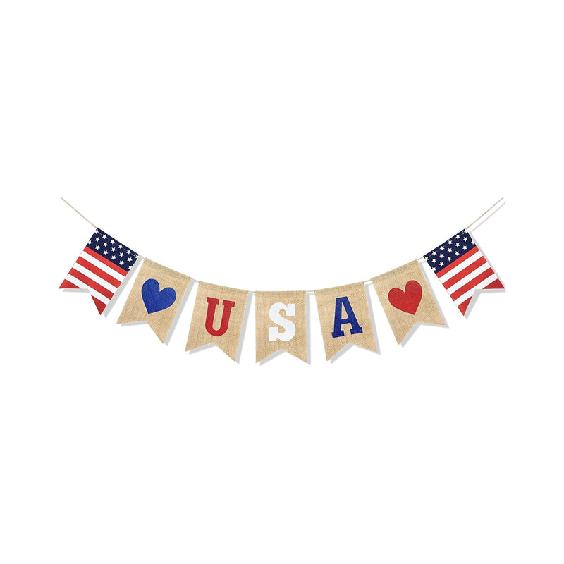 1pc, American Flag Burlap Banner, 4th Of July Decoration American Independence Day, Room Decor, Home Decor, Holiday Decor, Wedding Decor, Independence Day Decor, 4th Of July Party Decorations