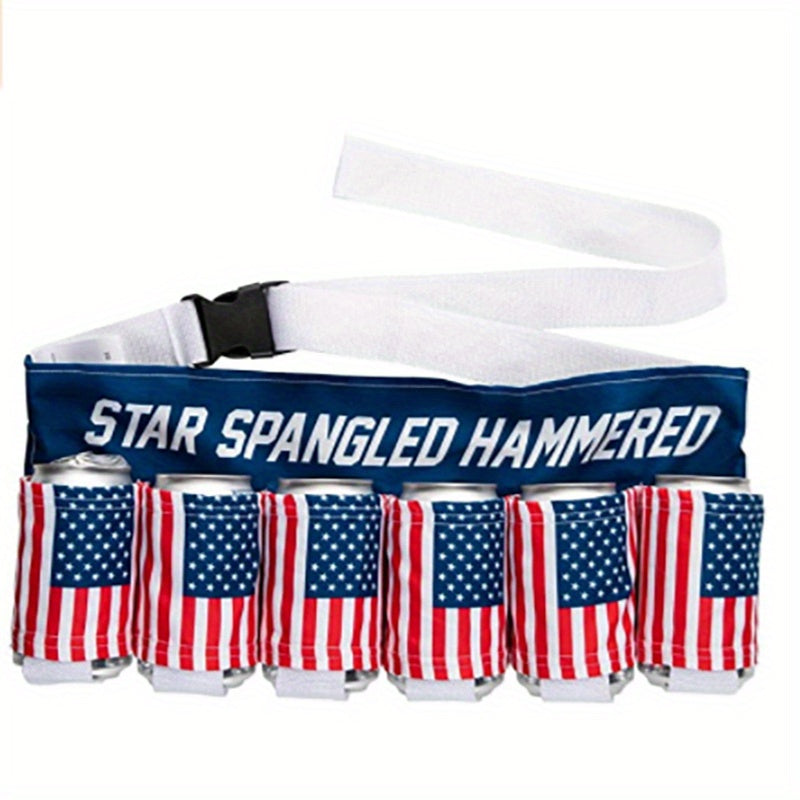 1pc, Independence Day Beer Belt, KEEP AMERICA DRUNK Beverage Beer Belt, Stripes And Stars Pattern USA Americana Patriotic Beer Belt, 4th Of July Party Decor, Summer Party Outdoor Decorations, Outdoor Party Favors