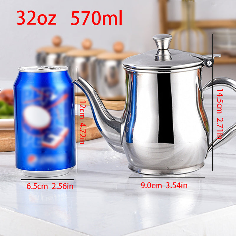 1pc Mini Stainless Steel Oil Pot With Strainer, Condiment Pot, 13oz, Small Stainless Steel Oil Pot
