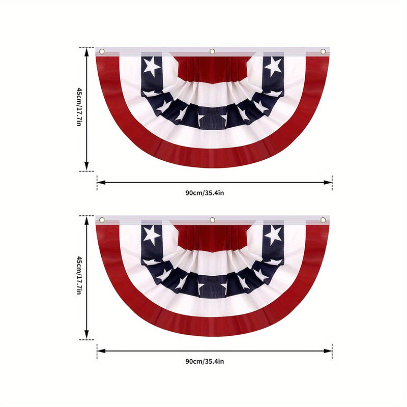 2pcs, Independence Day Bunting Flag(18*35in), July 4th Pleated Fan Flag, American Flag Patriotic Memorial Day Party, Veteran Memorial Day, Suitable For Holiday Farm Yard And Indoor Home Decoration, Outdoor Flag Banner