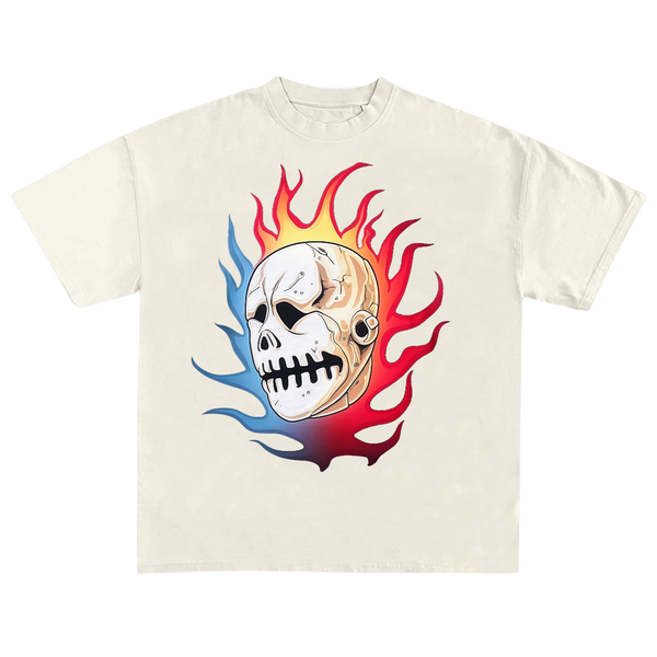 Flaming skull cartoon theme T-shirt