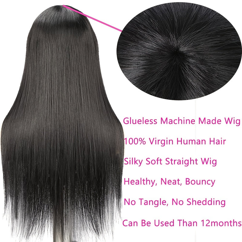 Silky Bone Straight Human Hair Wigs With Bangs None Lace Front Wigs For Women 180% Density Unprocessed Brazilian Virgin Human Hair Wigs Machine Made Glueless Wigs