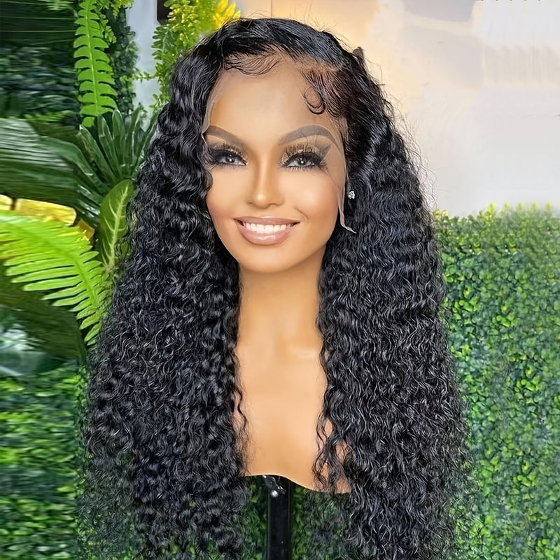180% Deep Curly Lace Front Wigs Wet Wavy Human Hair 13x4 Lace Frontal Wigs Deep Curly Wavy Wig For Women With Baby Hair Pre Plucked 100% Unprocessed Brazilian Virgin Hair Natural Black