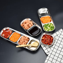 1pc Thickened 304 Stainless Steel Sauce Dish, Small Multi-grid Dip Dish, Multi-function Vegetable Dish, Restaurant Baking Tassel Dish For BBQ, Home, Kitchen