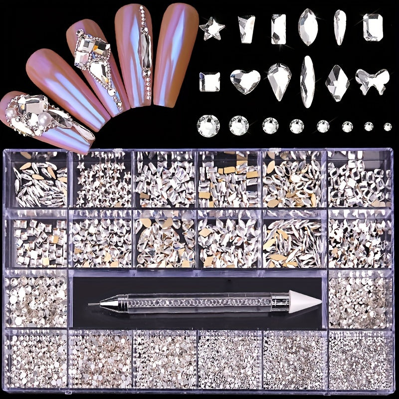 21 Grid Nail Art Rhinestones Set With 4380 PCS Round Shape And 720PCS Multi Shapes Rhinestones Glass Crystal Gems For Nail Art Jewelry DIY