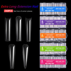 240 Pcs Extra Long Extention Nail Fake Nails Transparent Full Manicure