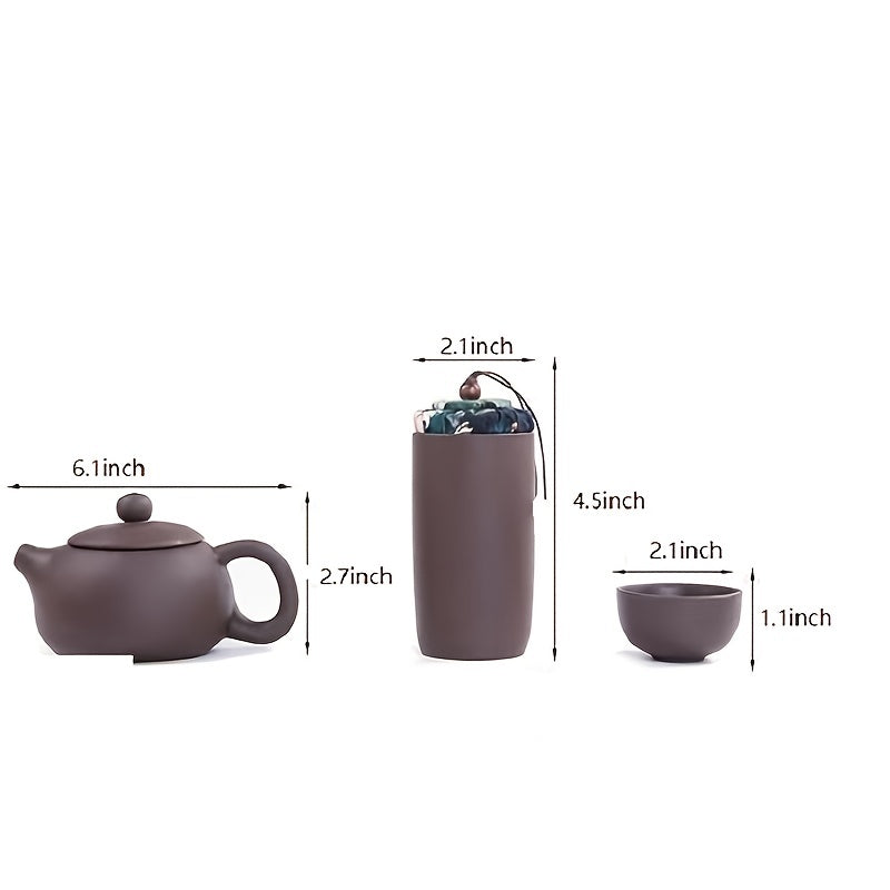 1set Travel Teaware Set, Handmade Purple Clay Teapot Teacups, Traditional Chinese Tea Pot, Purple Clay Teapot Teacups For Travel, Home, Gifting