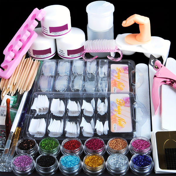 23 In 1 Acrylic Nail Kit For Beginners 12 Color Glitter Acrylic Powder White Clear Pink Acrylic Powder Nails Extension Professional Nails Kit Manicure Tools Nail Supplies Gift For Women
