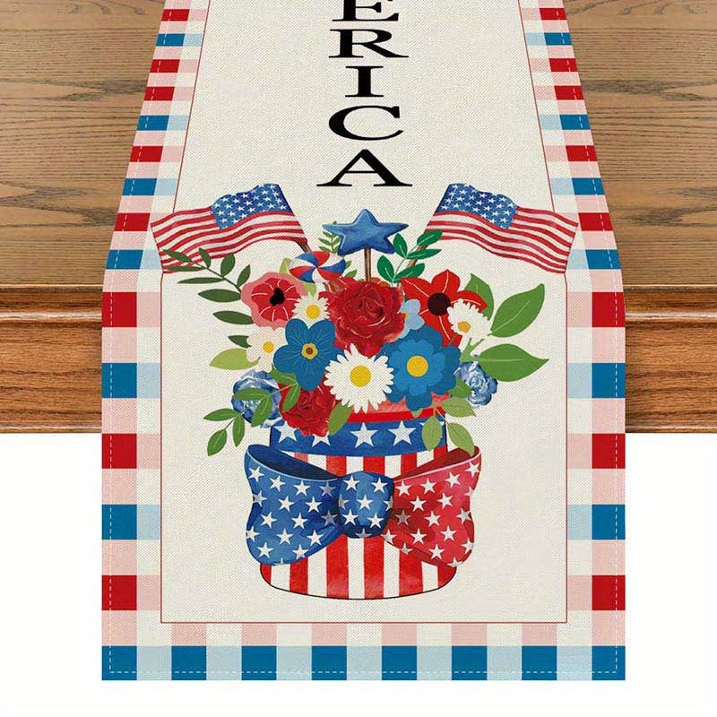 1pc, 4th Of July Table Runners(72"x12"), Encryption Linen Home Decoration, Independence Day Atmosphere Waterproof Table Runner, Patriotic Decoration, Party Bunner, Party Supplies, Party Decor, Wedding Banner, Wedding Decor, Home Decor