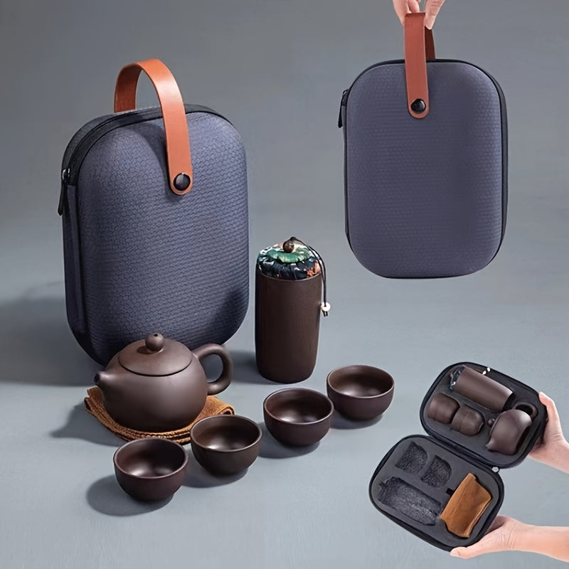 1set Travel Teaware Set, Handmade Purple Clay Teapot Teacups, Traditional Chinese Tea Pot, Purple Clay Teapot Teacups For Travel, Home, Gifting