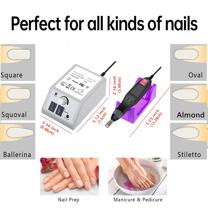 Professional Electric Nail Drill Machine Nails File Manicure Set Low Noise Vibration With 156pcs Sanding Bands For Acrylic Nail Drill Gel Art Remover Pedicure Tool Glazing Polisher Polishing Grinder