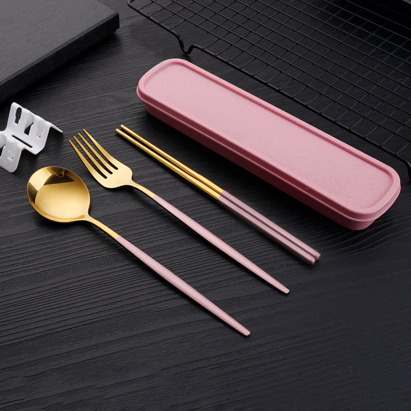 4pcs Cutlery With Box Holder Dinnerware Spoon Fork Chopsticks Set Travel Tableware Stainless Travel Cutlery Set Utensil Case