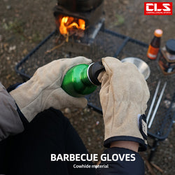 Outdoor Picnic BBQ Gloves Camping Fire Barbecue Cowhide Anti scald Heat Insulation Thickened Wear resistant Labor Protection Gloves