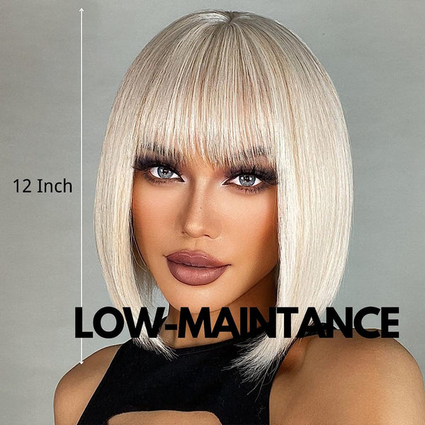 Short BOB blonde women's short straight wig with bangs and high-temperature matte silk 12 inches