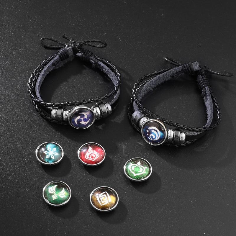 Time gem elements bracelet real cowhide woven rope anime game God's eye glass buckle fluorescent bracelet