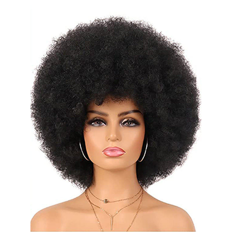 Afro female curly hair fluffy natural imitation soft real hair wig head cover small curly caterpillar wig head cover