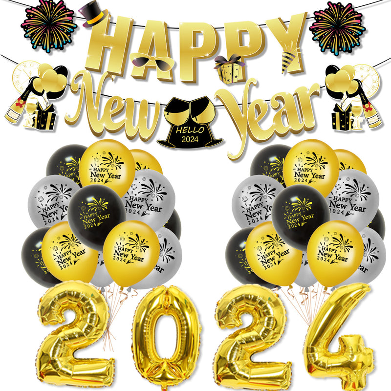  New Year Balloons 2024, Gold Balloons, Hello New Year