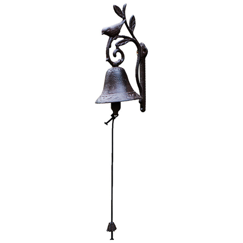 Vintage creative bronze cast iron craft iron doorbell wall decoration Handbell branch bird hand bell