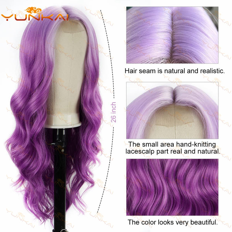Ladies' medium gradient purple small lace long curly hair lace wavy wig