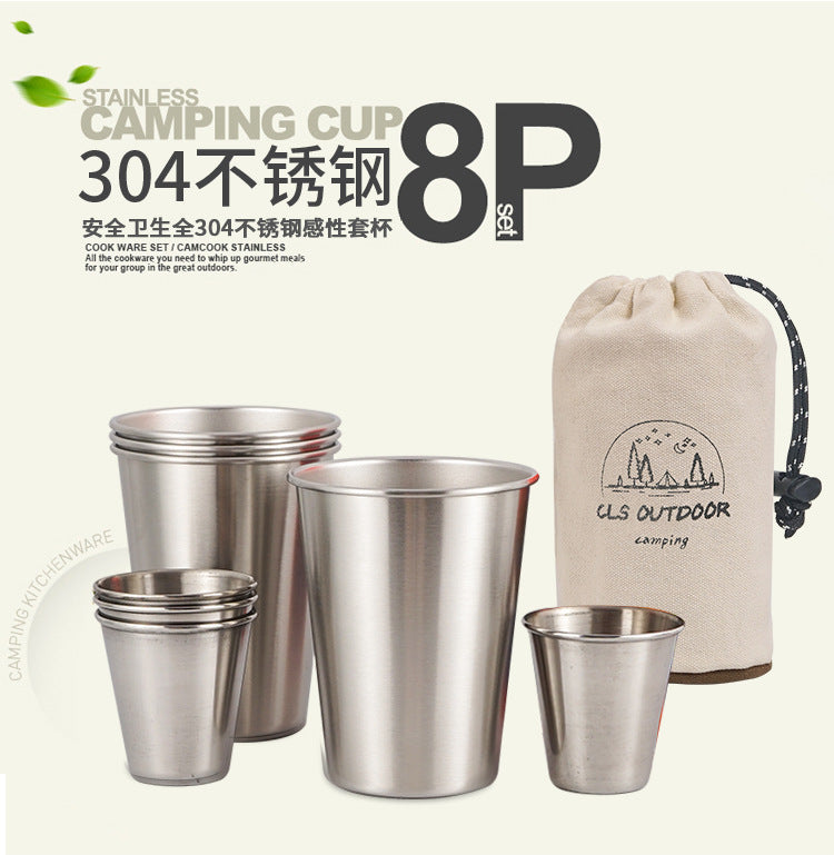 Stainless steel 6-piece set cup large camping picnic portable beer cup set white bar household cup