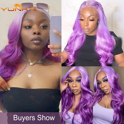 Ladies' medium gradient purple small lace long curly hair lace wavy wig